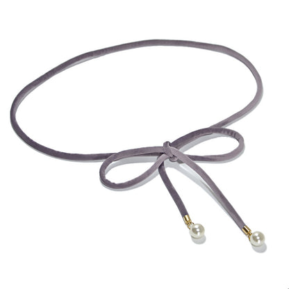 Flannel belt, pearl embellished thin waist chain