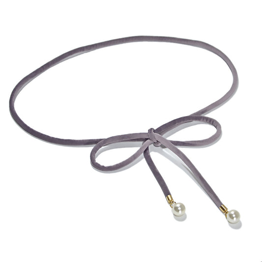 Flannel belt, pearl embellished thin waist chain