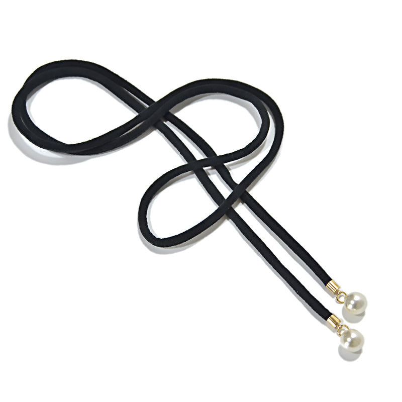 Flannel belt, pearl embellished thin waist chain