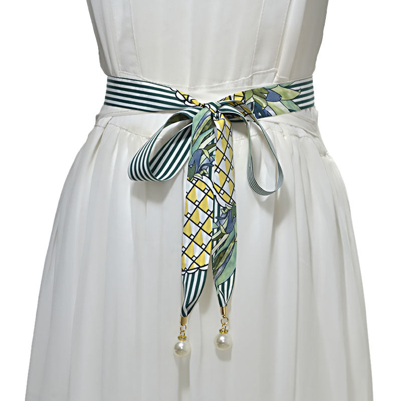 canvas pearl pendant thin waist rope