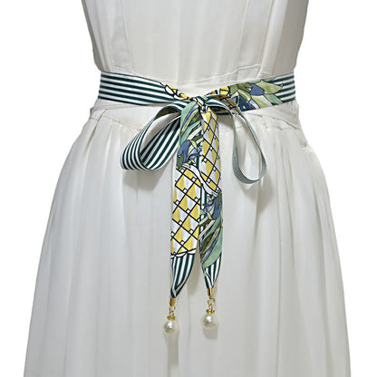 canvas pearl pendant thin waist rope