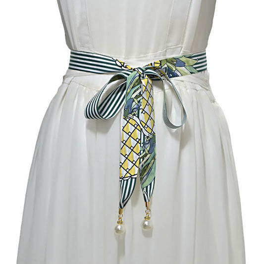 canvas pearl pendant thin waist rope