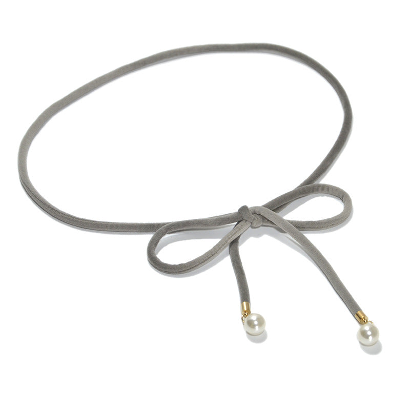 Flannel belt, pearl embellished thin waist chain