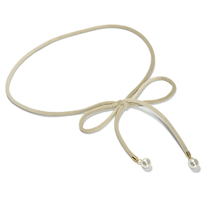 Flannel belt, pearl embellished thin waist chain