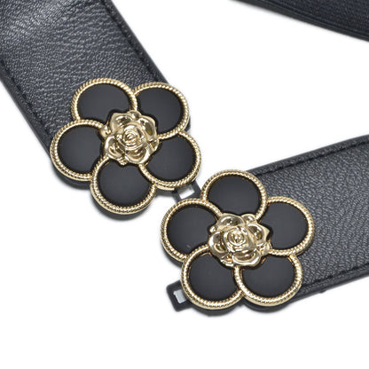 Flower Decorative Button Elastic Wide Belt