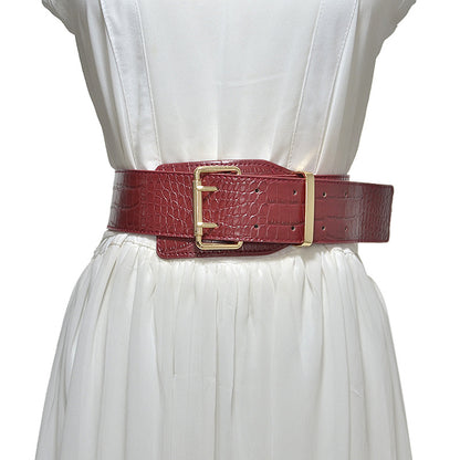 Crocodile pattern imitation leather pin buckle waist seal