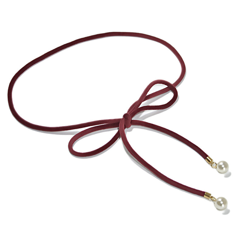 Flannel belt, pearl embellished thin waist chain