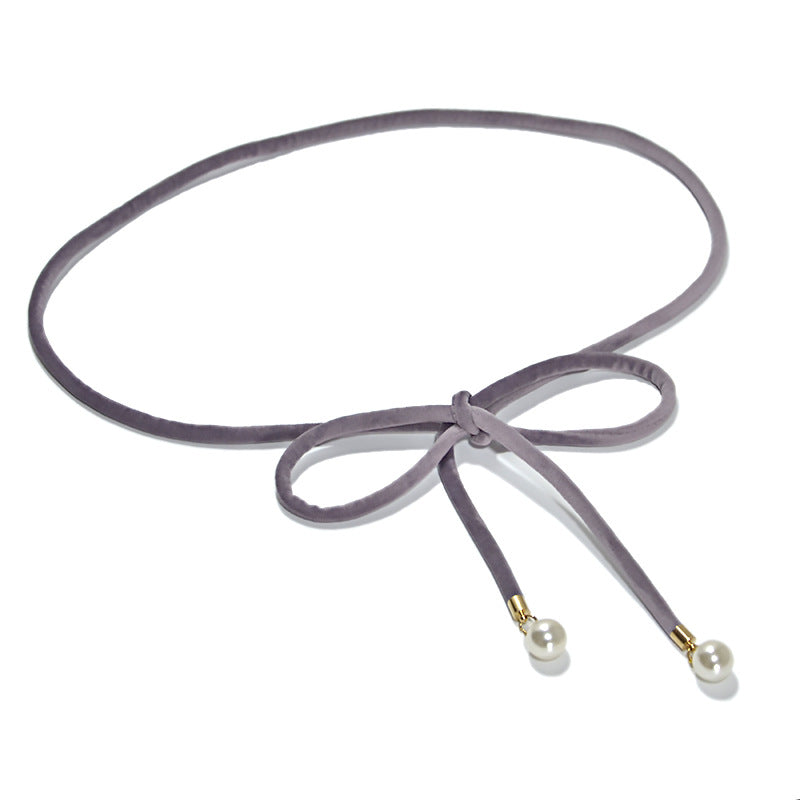 Flannel belt, pearl embellished thin waist chain