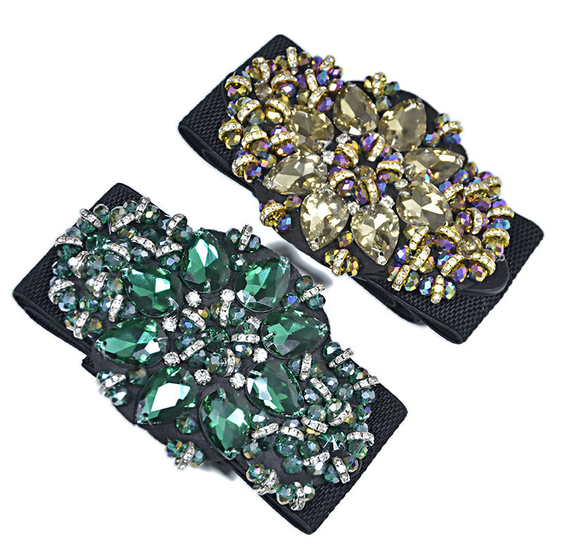 Colored rhinestone inlaid wide belt