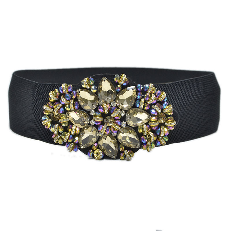 Colored rhinestone inlaid wide belt