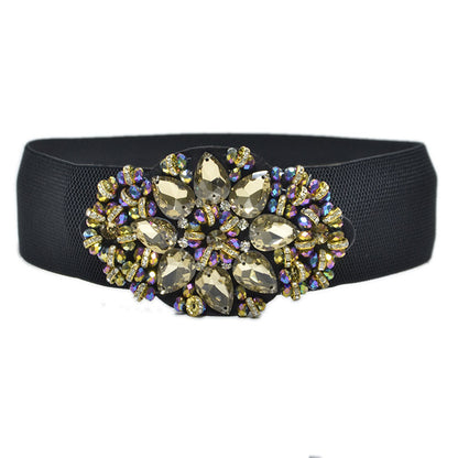 Colored rhinestone inlaid wide belt