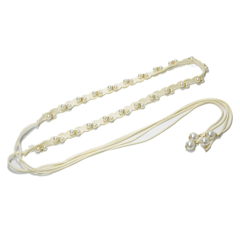 Casual pearl inlaid decorative strap waist rope