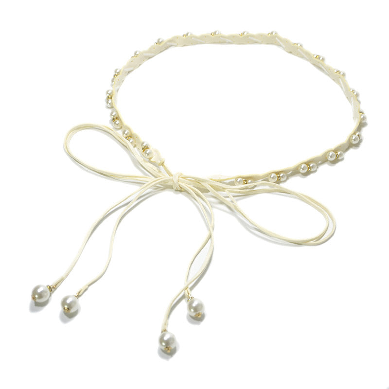 Casual pearl inlaid decorative strap waist rope