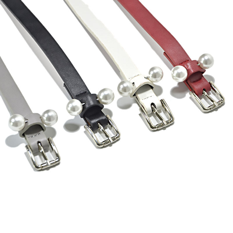 Pearl inlaid imitation leather pin buckle belt