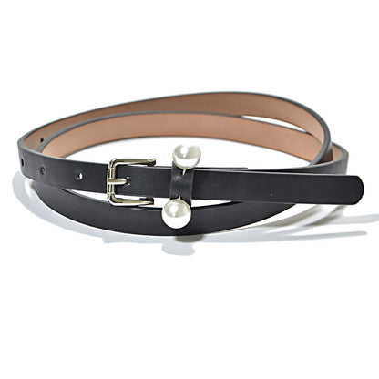 Pearl inlaid imitation leather pin buckle belt