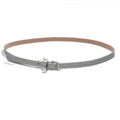 Pearl inlaid imitation leather pin buckle belt
