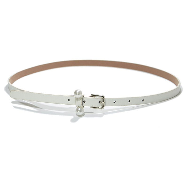 Pearl inlaid imitation leather pin buckle belt