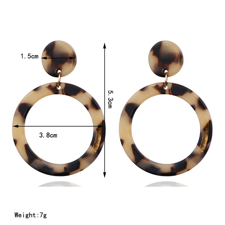 Exaggerated geometric acrylic leopard print earrings