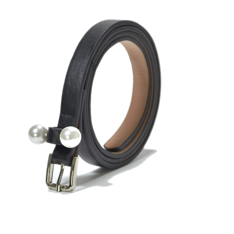 Pearl inlaid imitation leather pin buckle belt