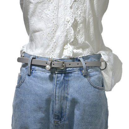 Pearl inlaid imitation leather pin buckle belt
