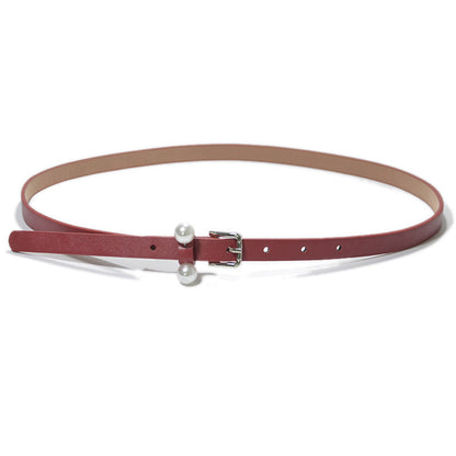 Pearl inlaid imitation leather pin buckle belt