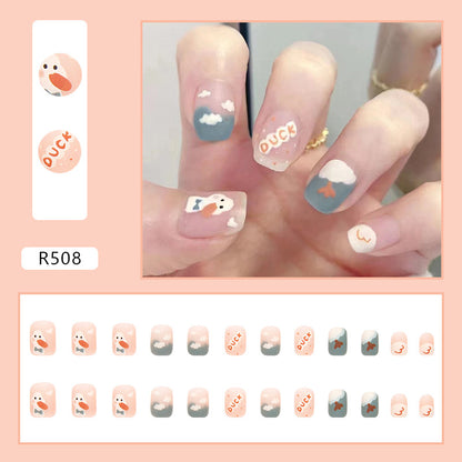 Pegatinas para uñas cortas y divertidas con diseño de pato, 24 unidades 