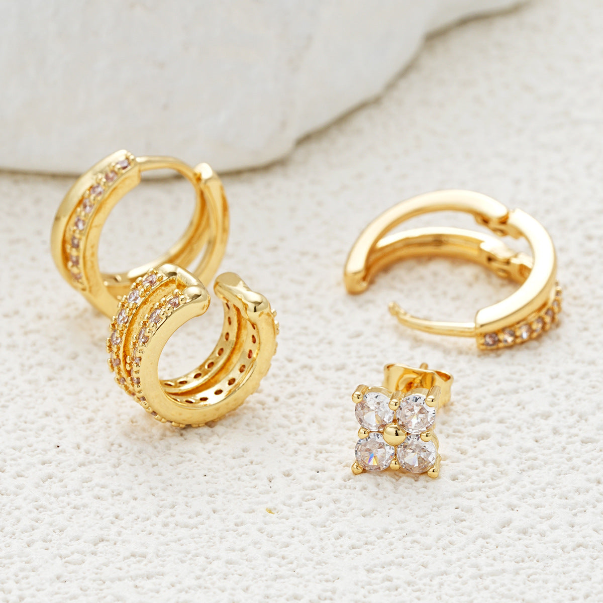 Zircon Copper Earring 4-Piece Set