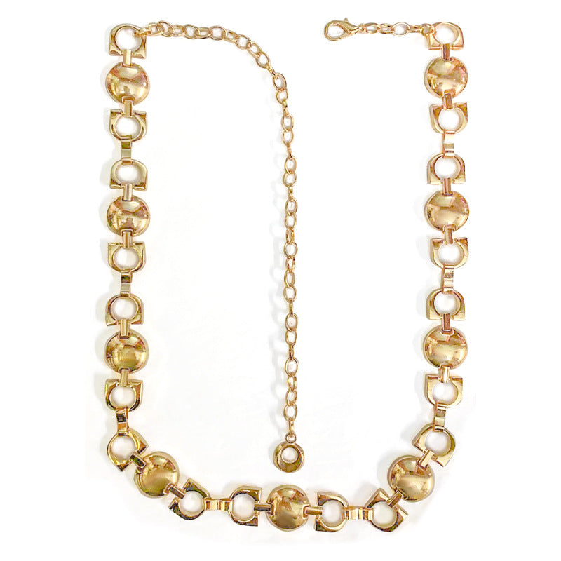 Carved geometric retro waist chain