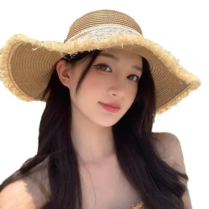 Breathable Wide-Brim Raffia Straw Hat Summer Sun Protection Beach Hat