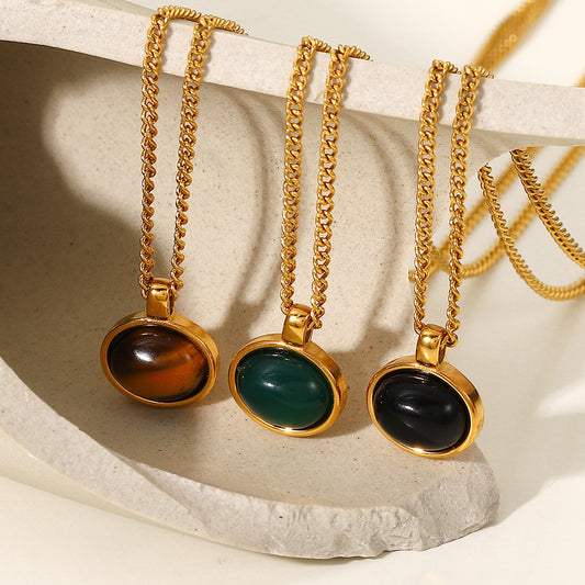 Collar vintage de piedra natural ovalada 