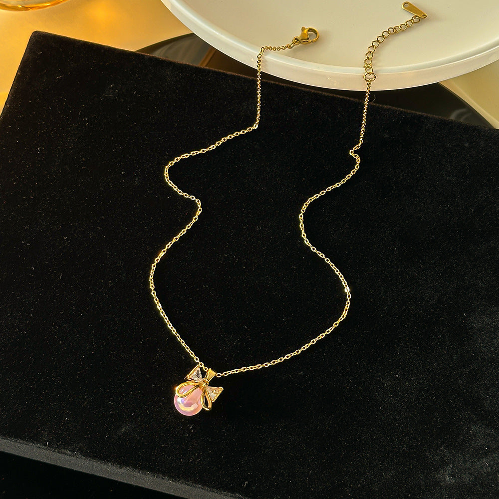 Women's Colored Pearl 18K Gold-Plated Titanium Steel Collarbone Necklace