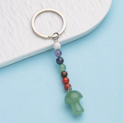 Colorful stone crystal small mushroom pendant stainless steel keychain