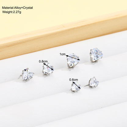 3 pairs of rhinestone earrings, small heart earrings