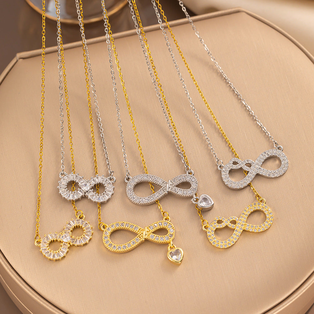Colar de coração simples e elegante em formato de 8 com zircão, presente versátil para mulheres 