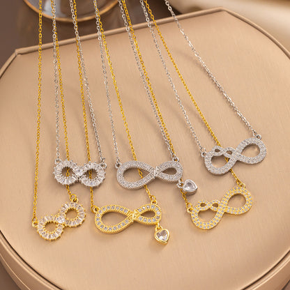 Colar de coração simples e elegante em formato de 8 com zircão, presente versátil para mulheres 