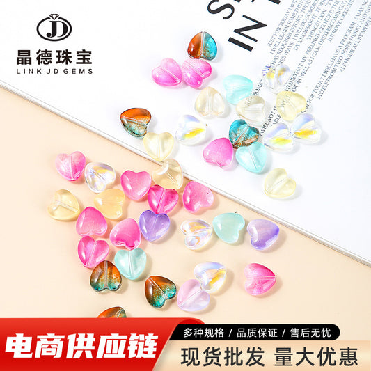 Perlas sueltas perforadas con forma de corazón esmaltadas en forma de sinfonía AB multicolor de 12 mm 