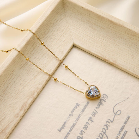 18K Gold Plated Heart Diamond Necklace
