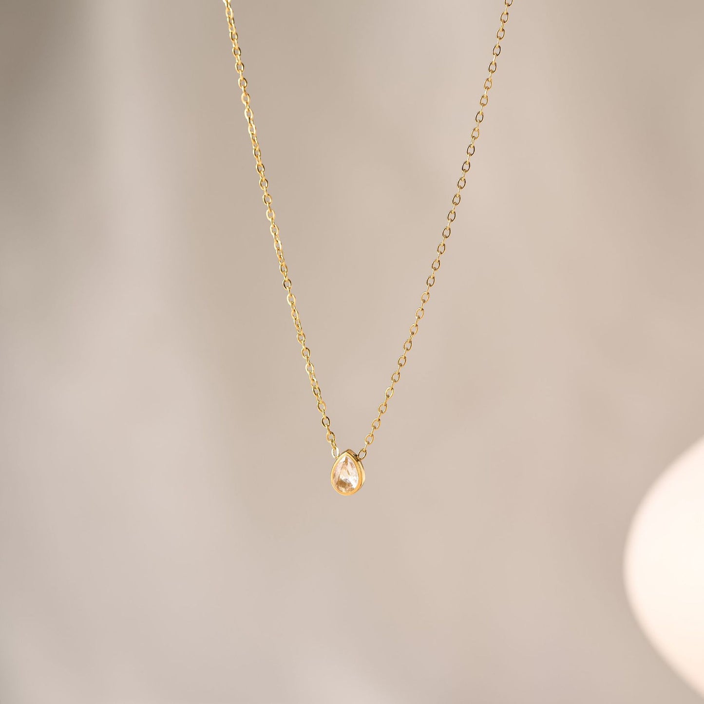 18K Gold Titanium Steel Diamond Drop Necklace