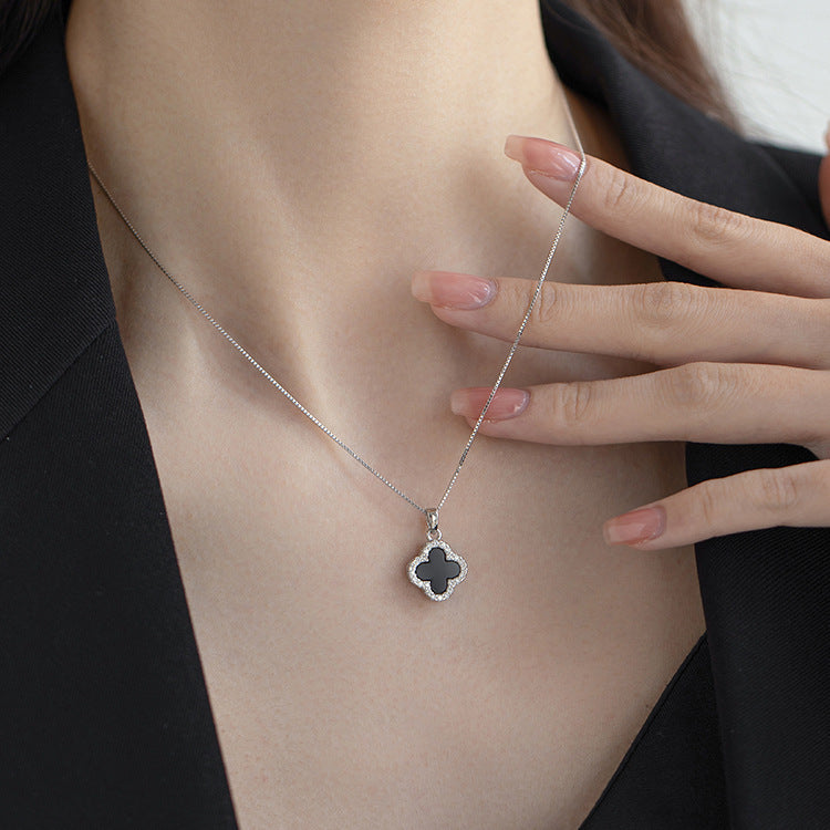 Women's Gold-Plated Titanium Steel Four-Leaf Clover Necklace with Zircon