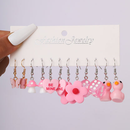 5-piece set of white cloud flower fruit earrings