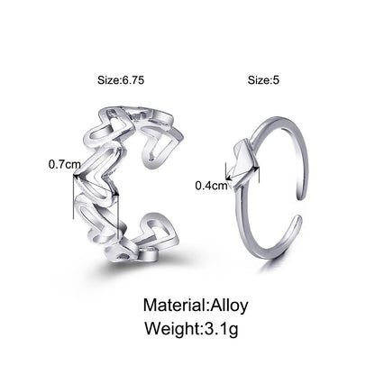 Hollow heart ring set 2 pieces