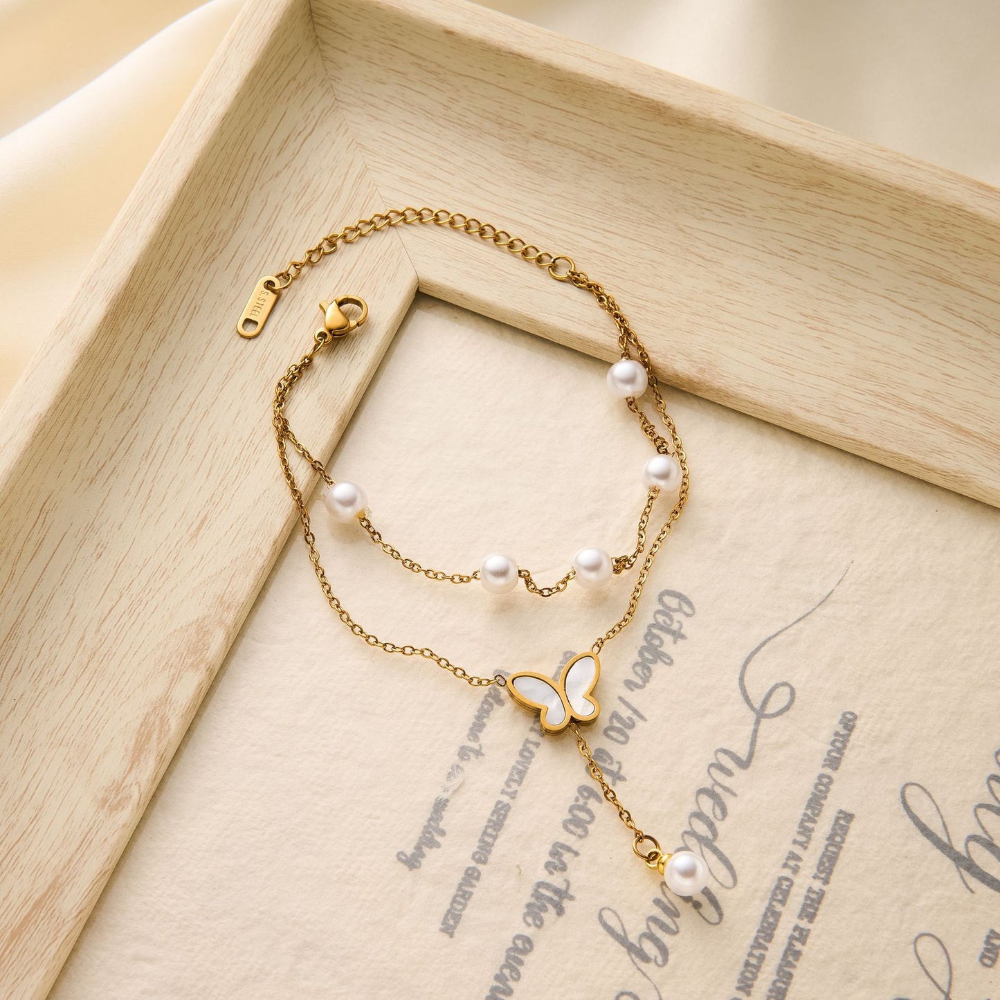 18K Gold Pearl Butterfly Bracelet