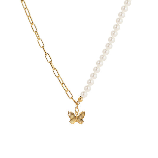 Butterfly & Pearl Splicing Necklace