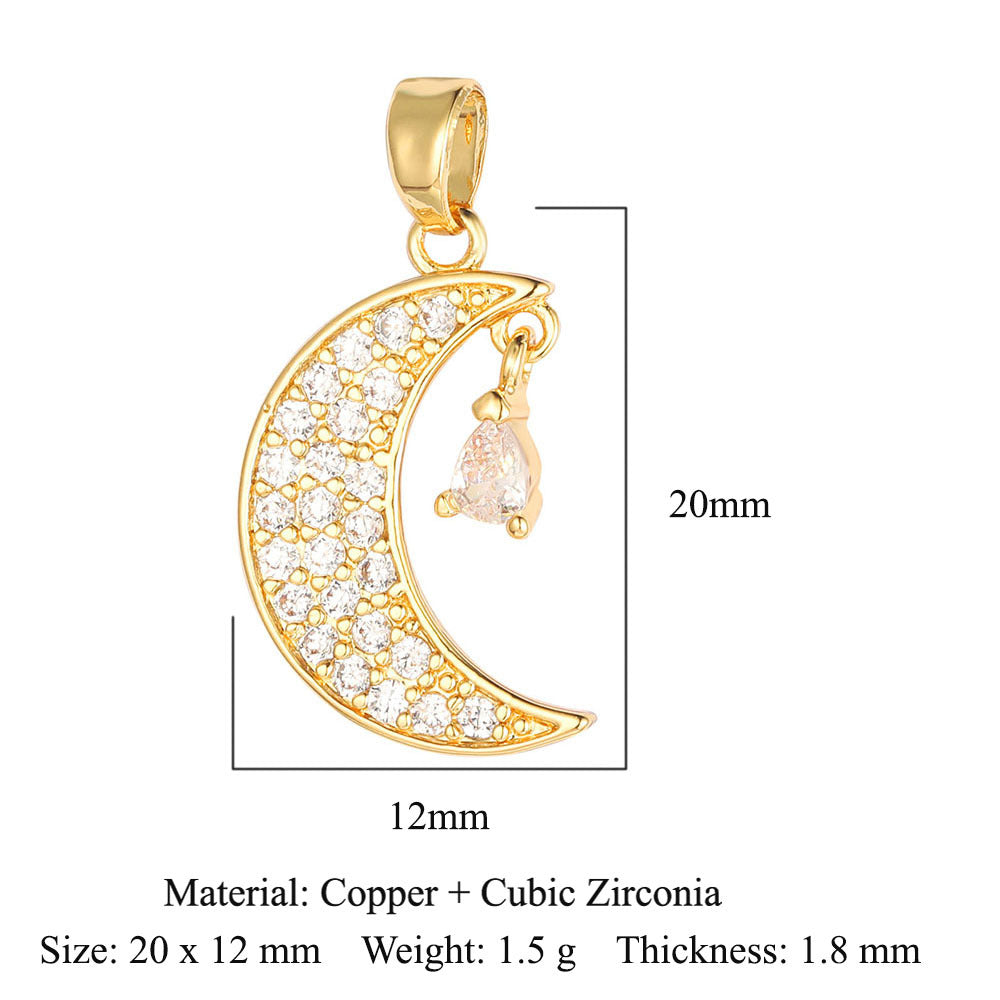 Colgante de cobre y circonita con forma de sol, luna y estrellas 