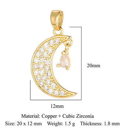 Colgante de cobre y circonita con forma de sol, luna y estrellas 