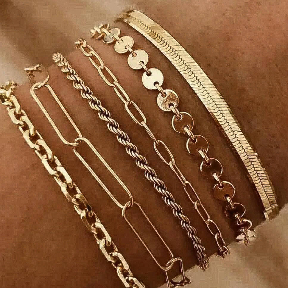 Gold Chain Bracelet Set (6-piece)