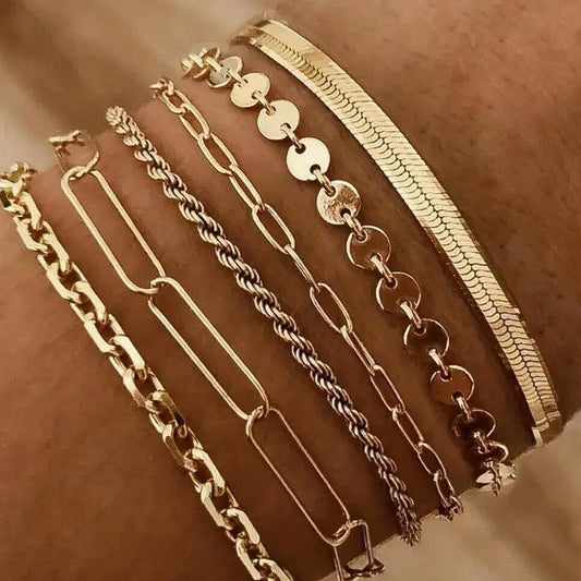 Gold Chain Bracelet Set (6-piece)