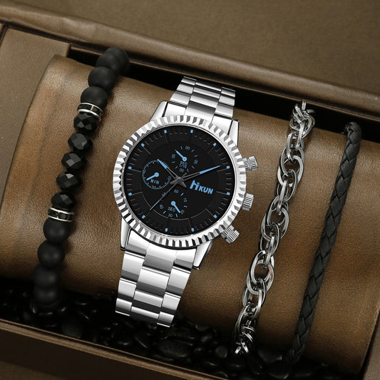 Trendy Men's Watch Bracelet Set