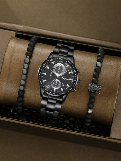 Trendy Beaded Men's Watch Set
