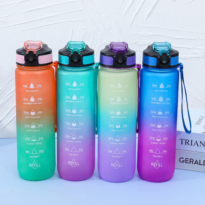 Botella de agua de plástico esmerilado con mango portátil 